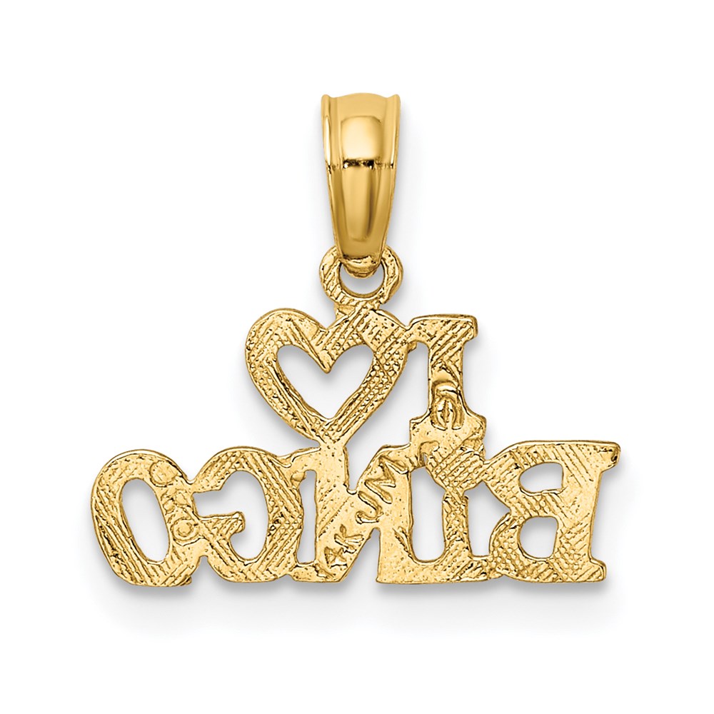 Million Charms 14K Yellow Gold Themed Polished & Textured I Love Bingo Charm