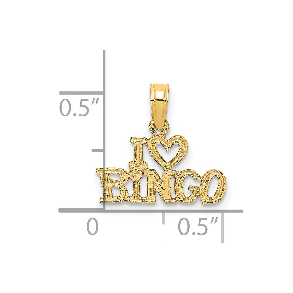 Million Charms 14K Yellow Gold Themed Polished & Textured I Love Bingo Charm