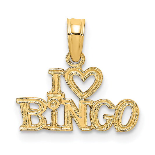 Million Charms 14K Yellow Gold Themed Polished & Textured I Love Bingo Charm