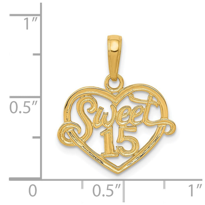 Million Charms 14K Yellow Gold Themed Sweet 15 Birthday Anniversary In Heart Pendant