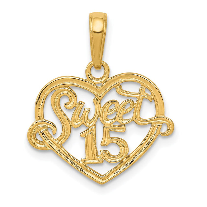 Million Charms 14K Yellow Gold Themed Sweet 15 Birthday Anniversary In Heart Pendant