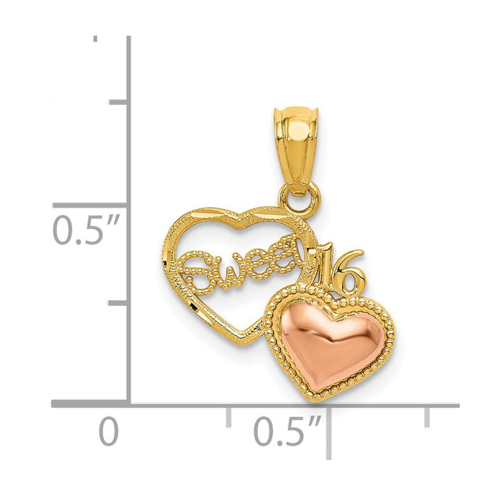 Million Charms 14K Two-Tone Gold Themed Sweet 16 Birthday Heart Pendant