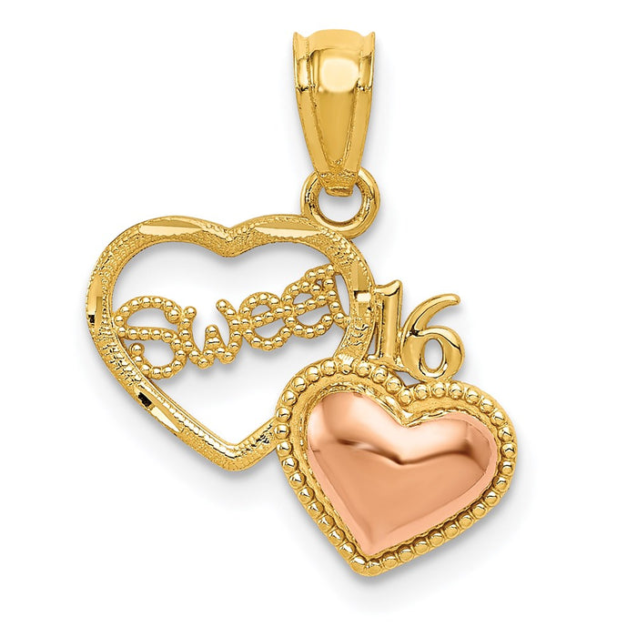 Million Charms 14K Two-Tone Gold Themed Sweet 16 Birthday Heart Pendant