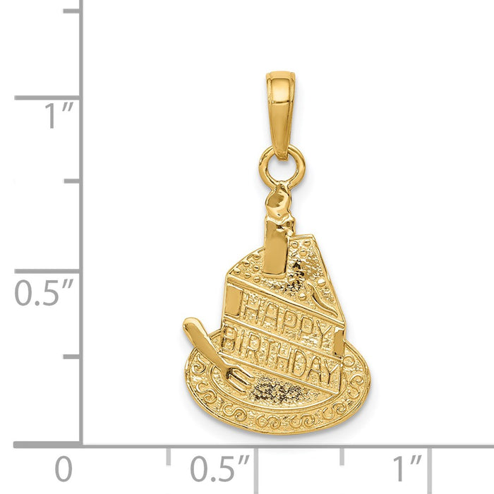 Million Charms 14K Yellow Gold Themed Slice Of Cake With Candle Happy Birthday Pendant
