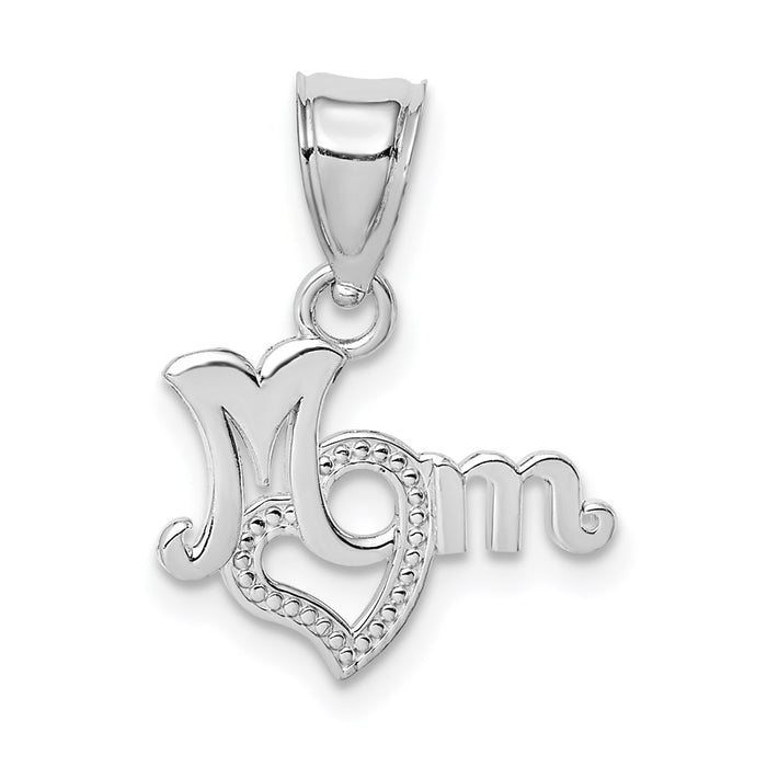 Million Charms 14K White Gold Themed Mom With Heart Pendant