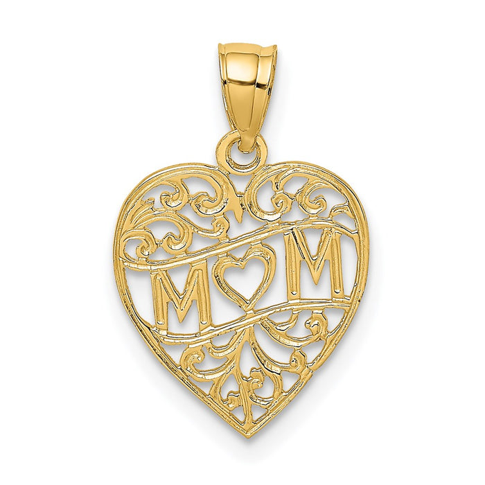 Million Charms 14K Yellow Gold Themed Mom In Heart Charm