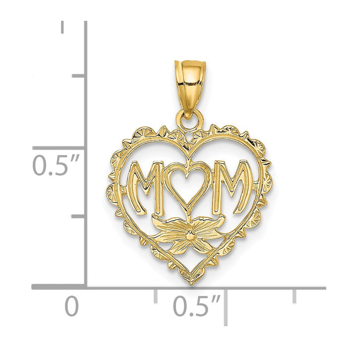 Million Charms 14K Yellow Gold Themed Mom In Heart With Heart Shaped O Charm