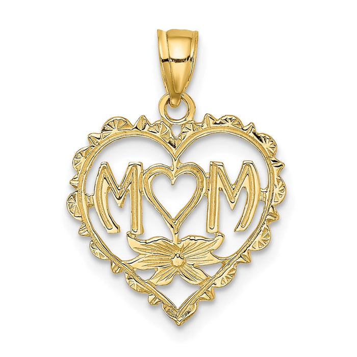 Million Charms 14K Yellow Gold Themed Mom In Heart With Heart Shaped O Charm