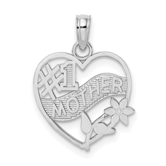 Million Charms 14K White Gold Themed #1 Mother In Heart Frame Pendant