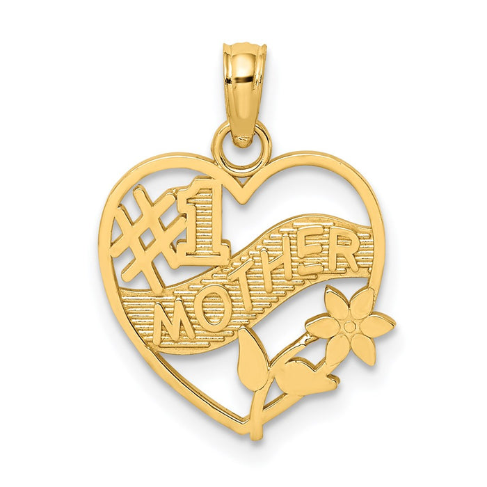 Million Charms 14K Yellow Gold Themed #1 Mother In Heart Frame Charm