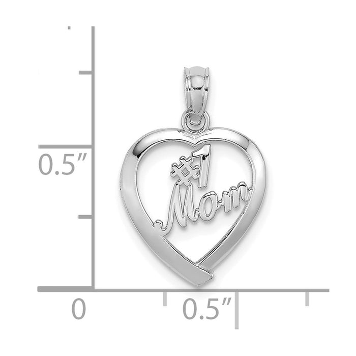 Million Charms 14K White Gold Themed #1 Mom In Heart Pendant