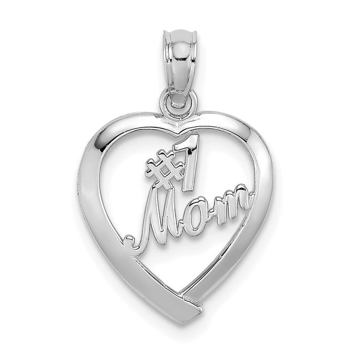 Million Charms 14K White Gold Themed #1 Mom In Heart Pendant