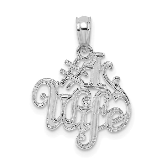 Million Charms 14K White Gold Themed #1 Wife Pendant