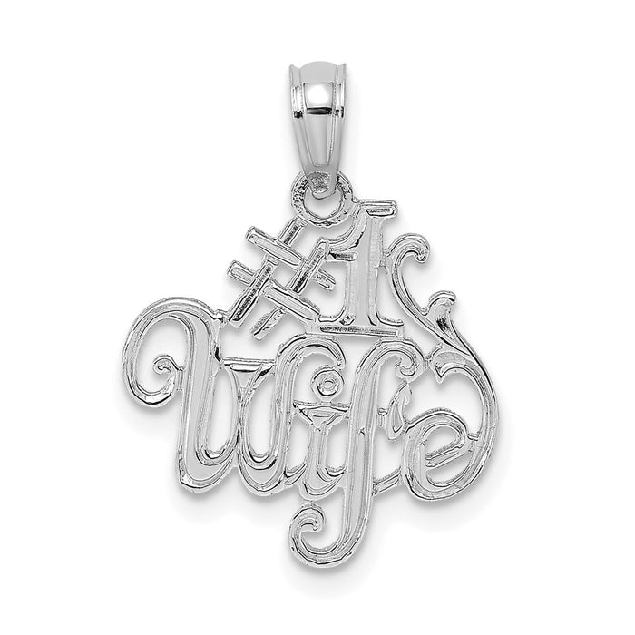 Million Charms 14K White Gold Themed #1 Wife Pendant