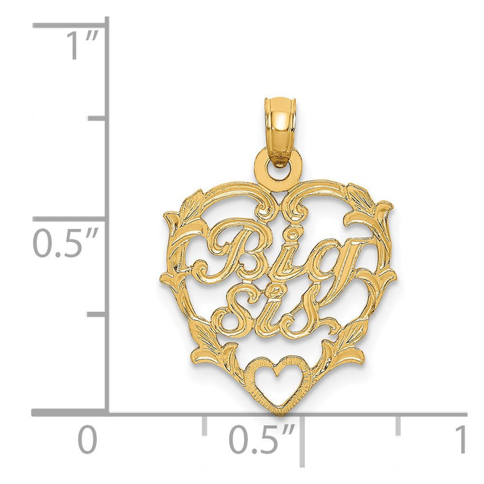 Million Charms 14K Yellow Gold Themed Big Sis In Heart Charm