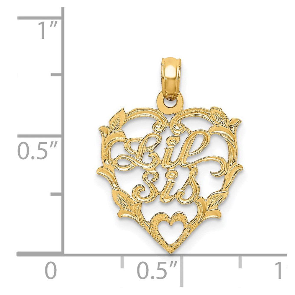 Million Charms 14K Yellow Gold Themed Lil Sis In Heart Charm