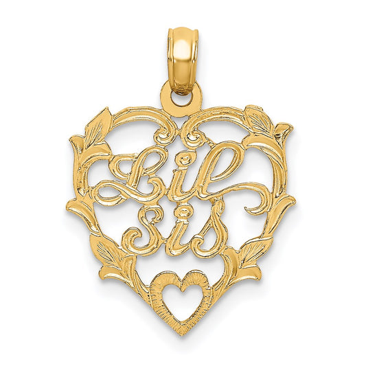 Million Charms 14K Yellow Gold Themed Lil Sis In Heart Charm