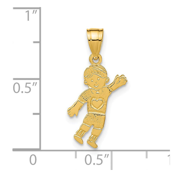 Million Charms 14K Yellow Gold Themed Boy Waving With Heart On Pocket Charm