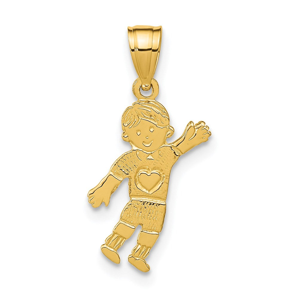 Million Charms 14K Yellow Gold Themed Boy Waving With Heart On Pocket Charm