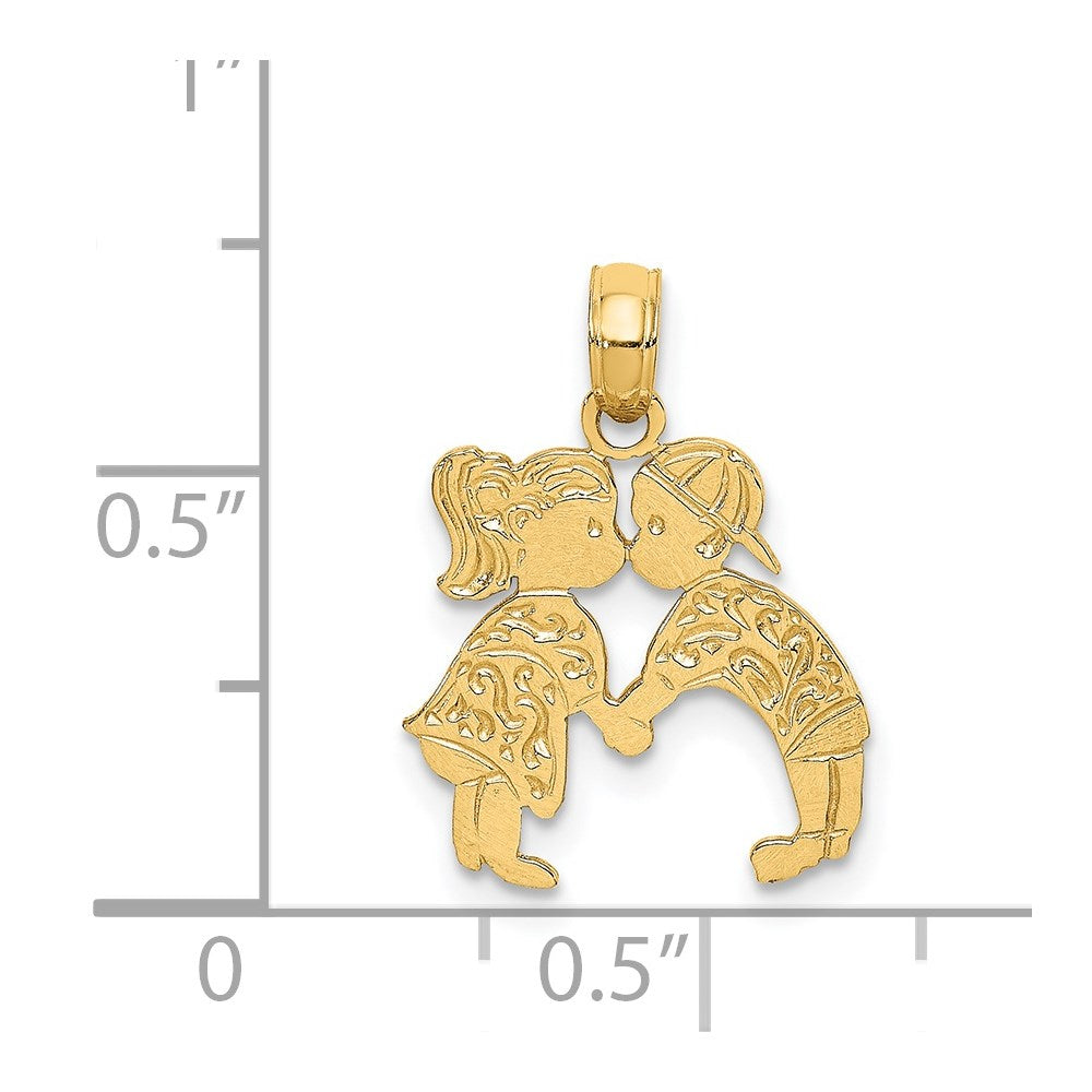 Million Charms 14K Yellow Gold Themed Kissing Boy, Girl Charm