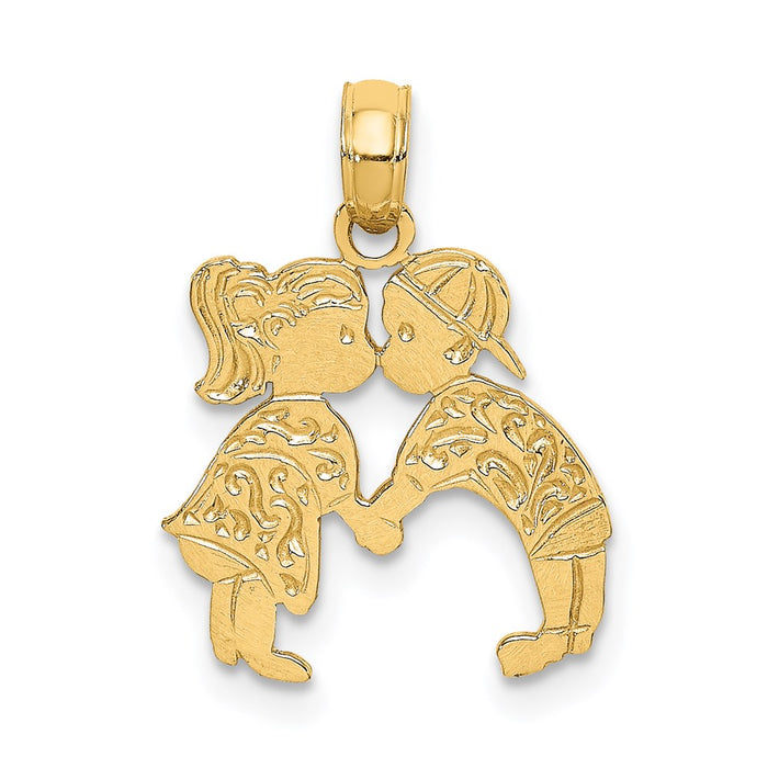 Million Charms 14K Yellow Gold Themed Kissing Boy, Girl Charm