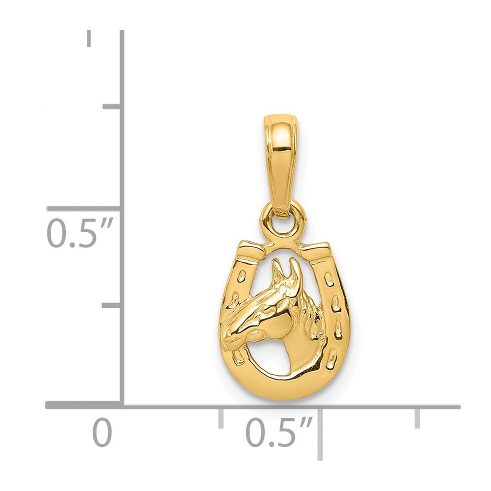 Million Charms 14K Yellow Gold Themed Horseshoe With Horse Head Pendant