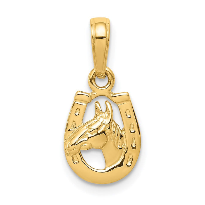 Million Charms 14K Yellow Gold Themed Horseshoe With Horse Head Pendant