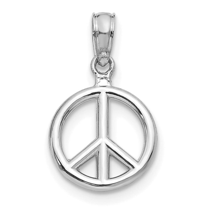 Million Charms 14K White Gold Themed Polished Peace Symbol Pendant