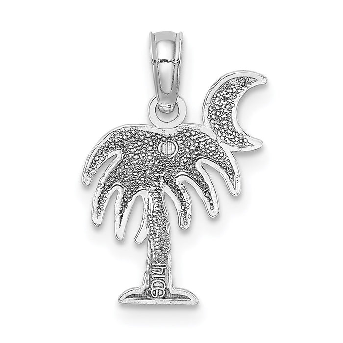 Million Charms 14K White Gold Themed Polished Charleston Palm Tree With Moon Charm