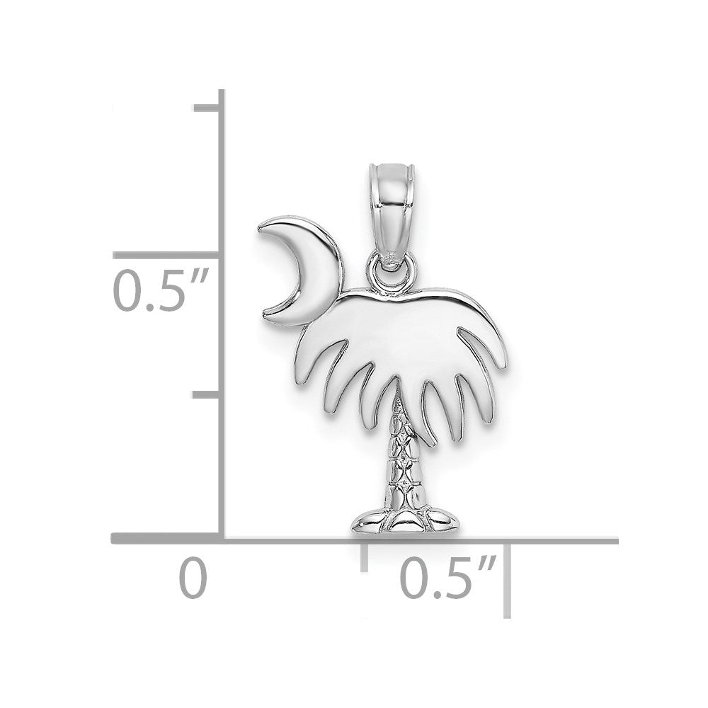 Million Charms 14K White Gold Themed Polished Charleston Palm Tree With Moon Charm