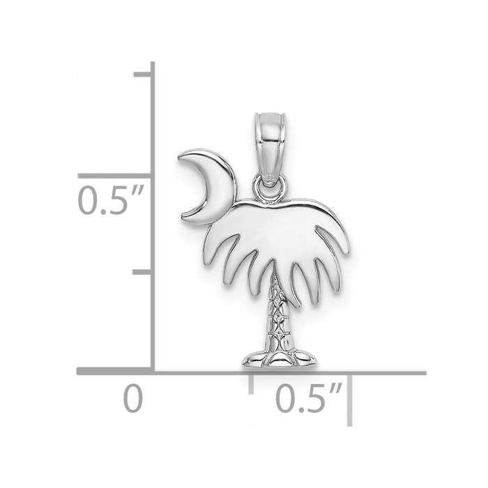 Million Charms 14K White Gold Themed Polished Charleston Palm Tree With Moon Charm