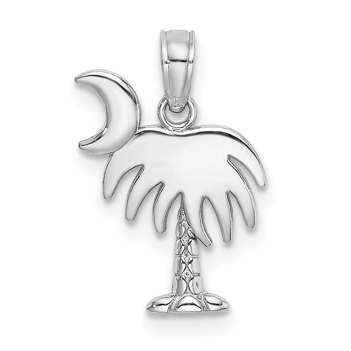Million Charms 14K White Gold Themed Polished Charleston Palm Tree With Moon Charm