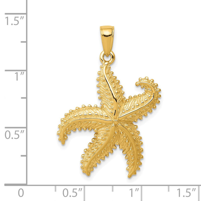 Million Charms 14K Yellow Gold Themed 2-D Nautical Starfish Pendant