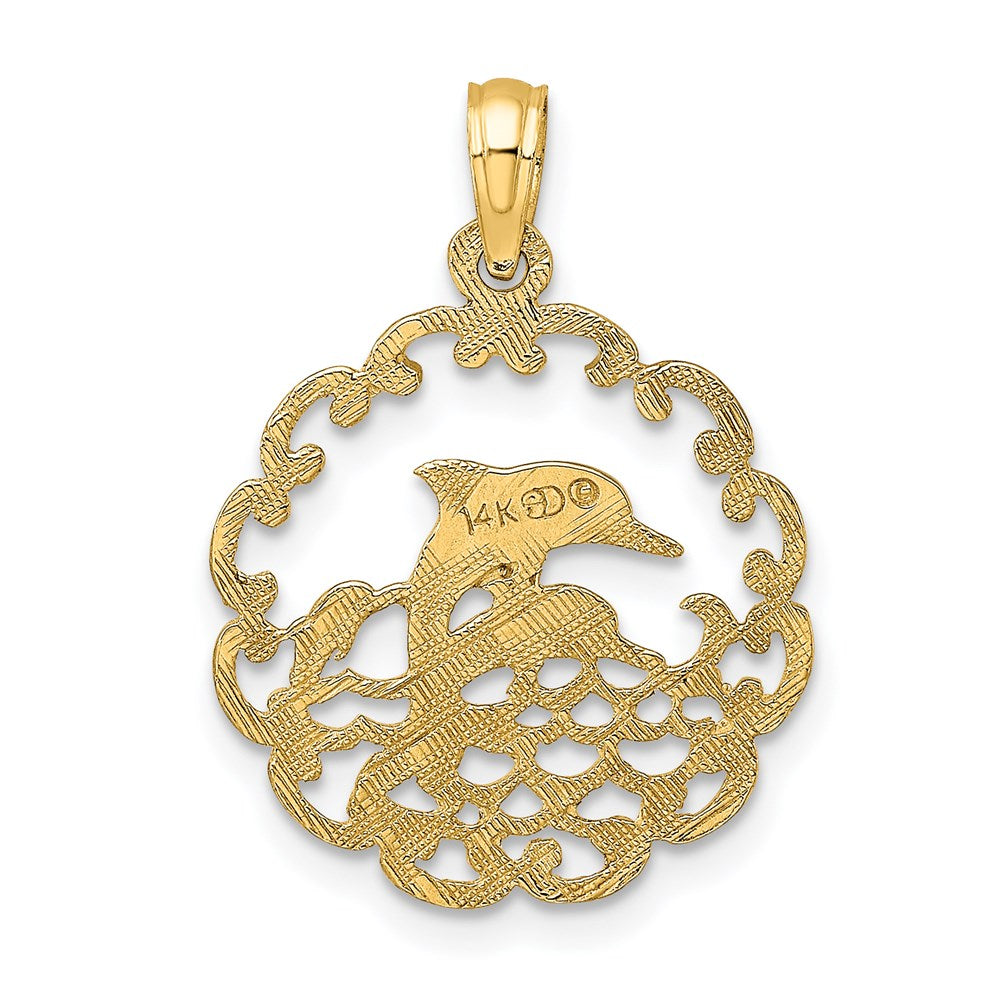 Million Charms 14K Yellow Gold Themed Cut-Out Jumping Dolphins Charm