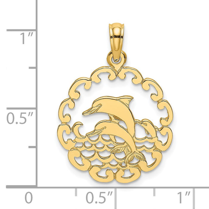 Million Charms 14K Yellow Gold Themed Cut-Out Jumping Dolphins Charm