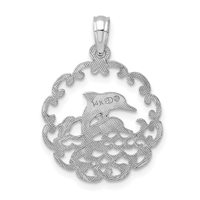 Million Charms 14K White Gold Themed Cut-Out Jumping Dolphins Pendant