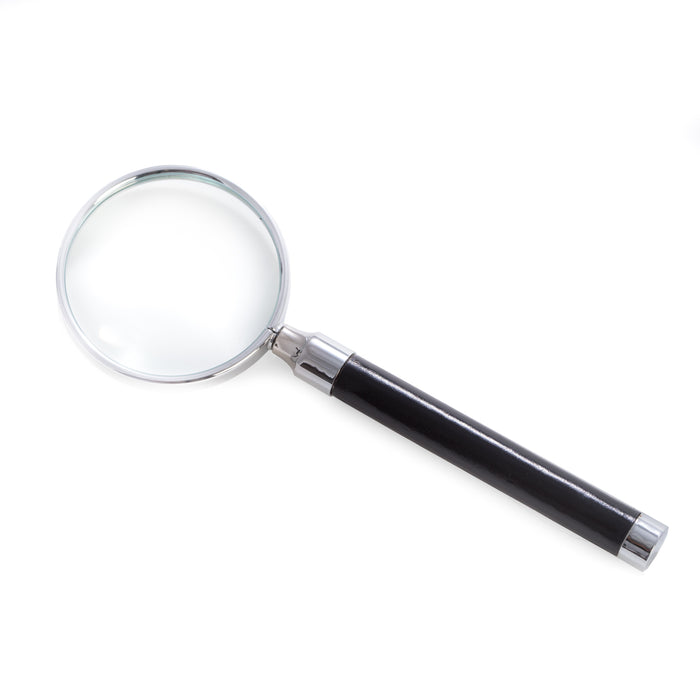 Occasion Gallery Black Color Black Leather Magnifier with Chrome Accents. 2.5 L x 7.25 W x 0.5 H in.