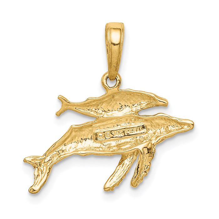 Million Charms 14K Yellow Gold Themed Mother, Baby Humpback Whale Pendant