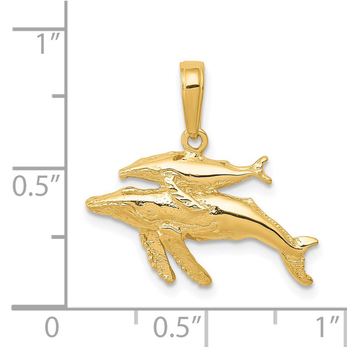 Million Charms 14K Yellow Gold Themed Mother, Baby Humpback Whale Pendant