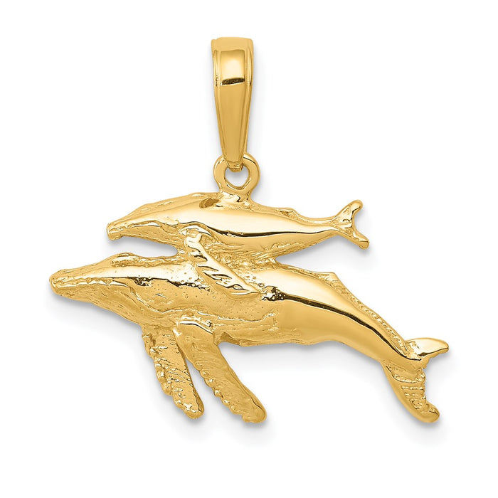 Million Charms 14K Yellow Gold Themed Mother, Baby Humpback Whale Pendant