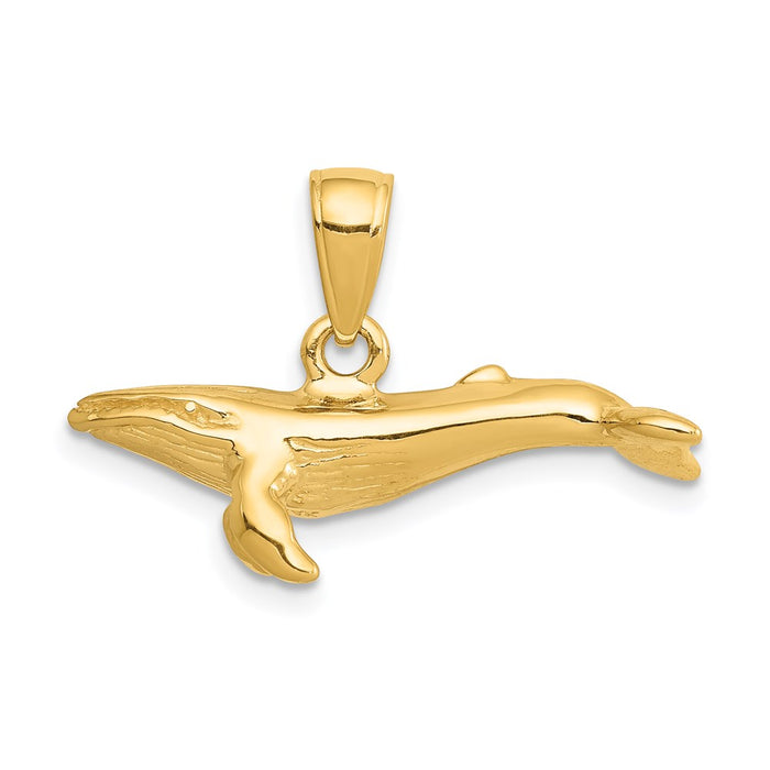 Million Charms 14K Yellow Gold Themed 3-D Humpback Whale Pendant