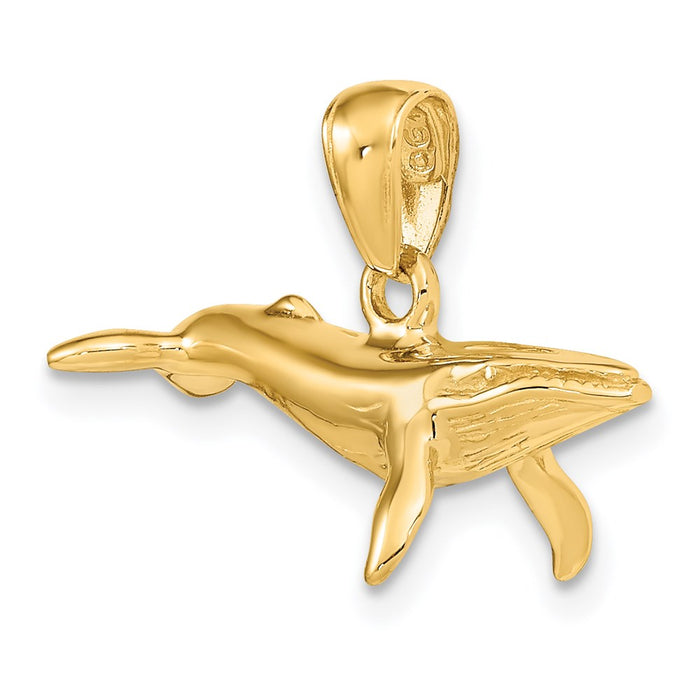 Million Charms 14K Yellow Gold Themed 3-D Humpback Whale Pendant