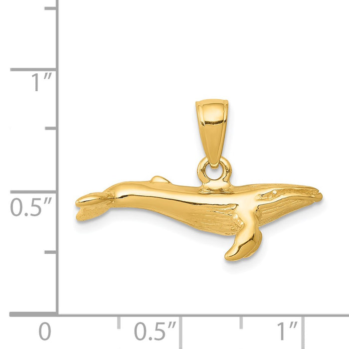 Million Charms 14K Yellow Gold Themed 3-D Humpback Whale Pendant