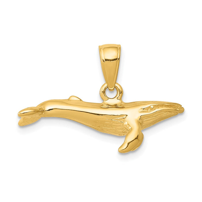 Million Charms 14K Yellow Gold Themed 3-D Humpback Whale Pendant