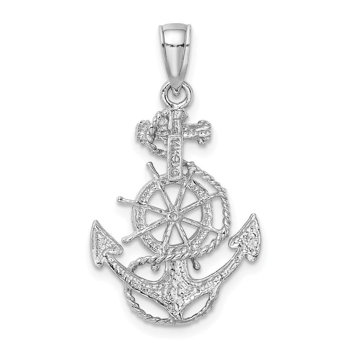 Million Charms 14K White Gold Themed Nautical Anchor, Wheel Pendant