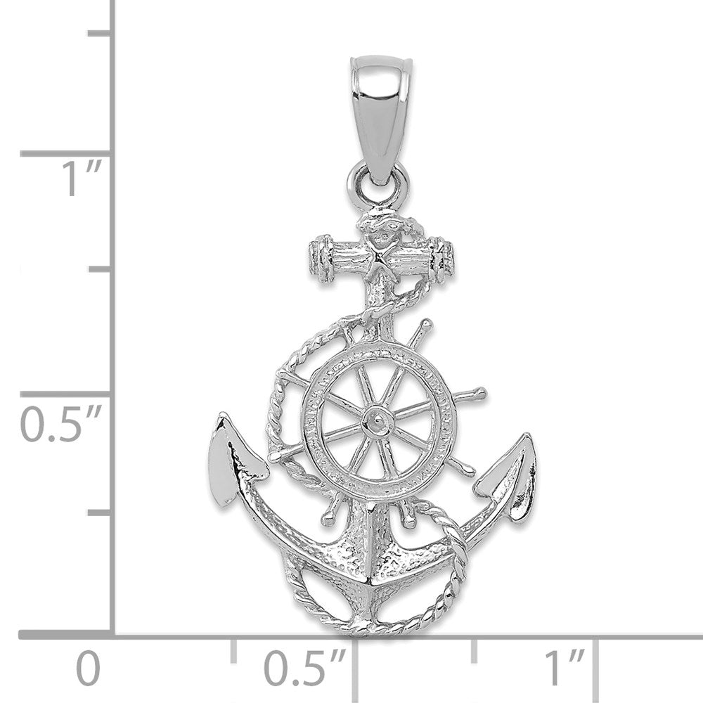 Million Charms 14K White Gold Themed Nautical Anchor, Wheel Pendant