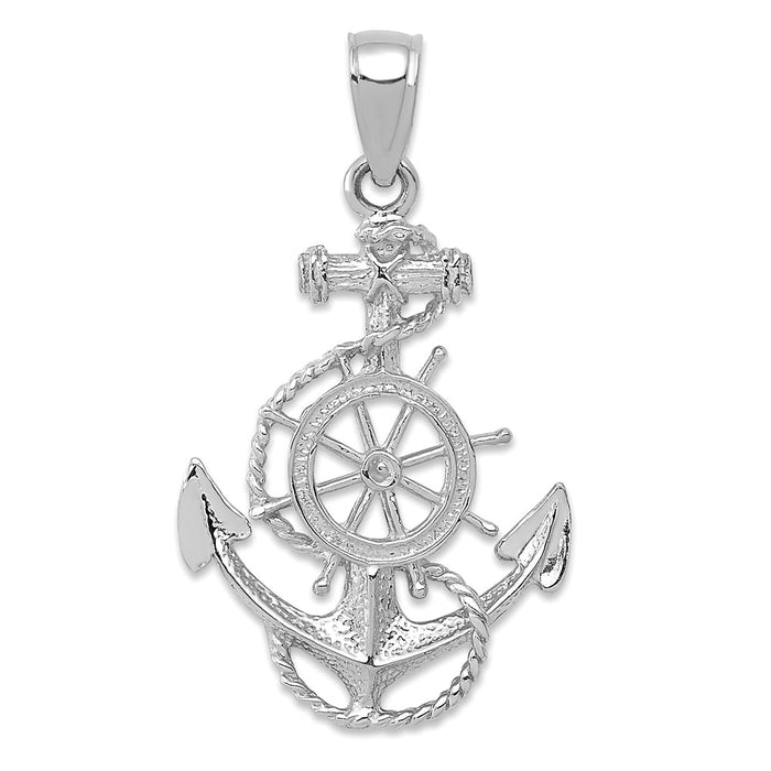 Million Charms 14K White Gold Themed Nautical Anchor, Wheel Pendant