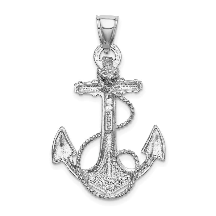 Million Charms 14K White Gold Themed Nautical Anchor With Rope Pendant