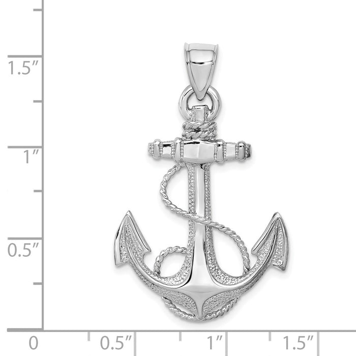 Million Charms 14K White Gold Themed Nautical Anchor With Rope Pendant