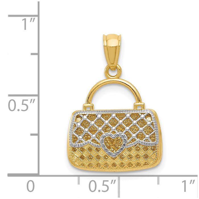 Million Charms 14K Yellow Gold Themed, Rhodium-plated Reversible Heart Handbag Pendant